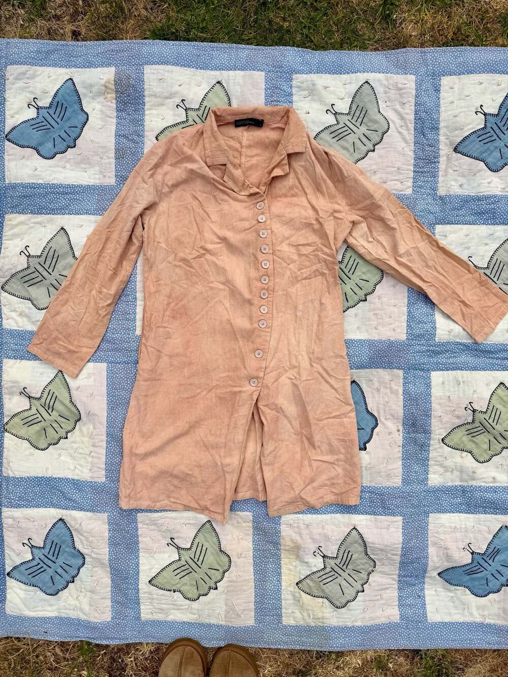 Zanzea Women's Peach Linen Asymmetrical Button-Down Shirt or Mini Dress